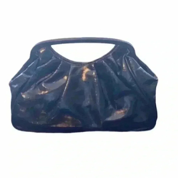 Vintage Handbags - Vintage Black Patent Clutch Handbag Faux Leather Top Handle Bag Purse